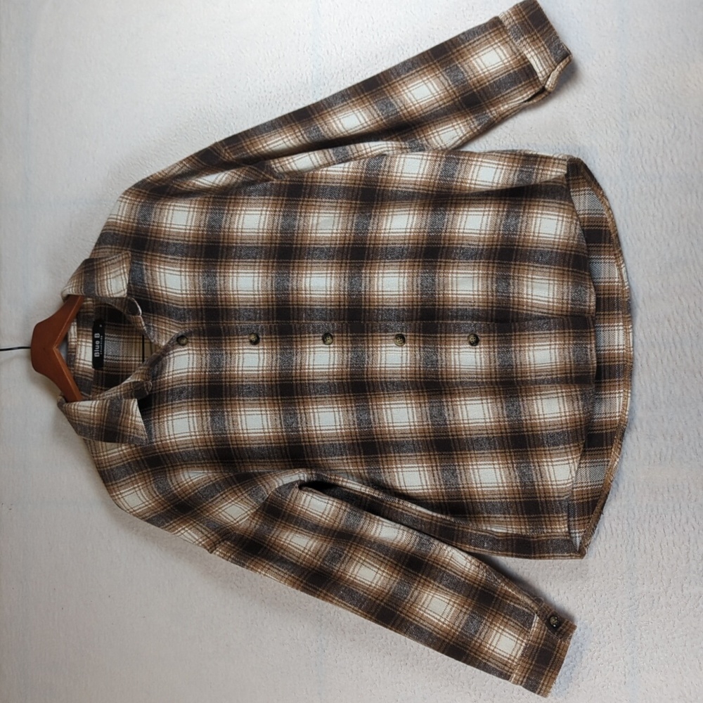 Blue B Collection Womens Flannel Plaid Fringe Western Button Down Shirt Size M